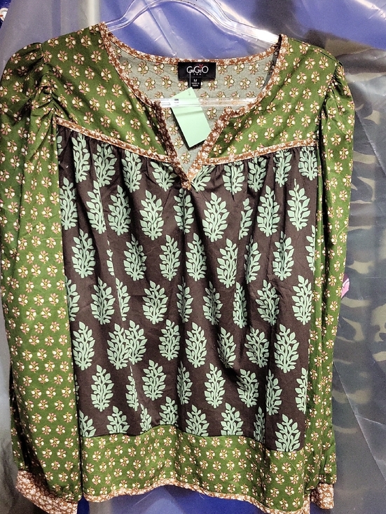 Gigio Tops - GiGiO Olive and Black Floral-Print Long-Sleeve Blouse